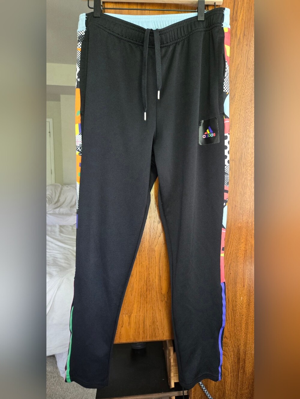 adidas Black Track Pants with Multicolor Side Panels and Trim